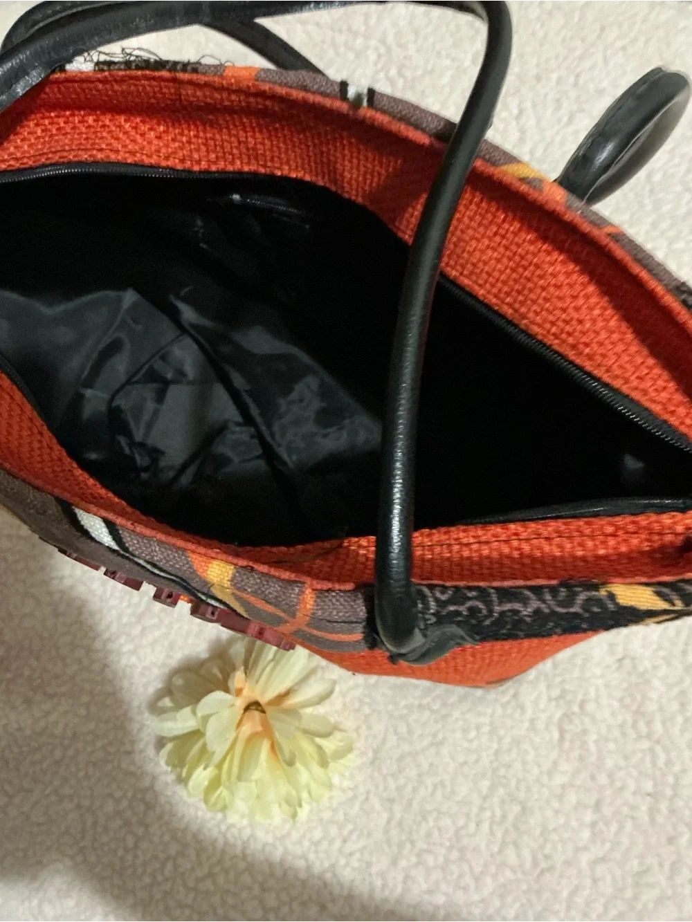 Vintage Orange Floral Appliqué Cosmetic Bag